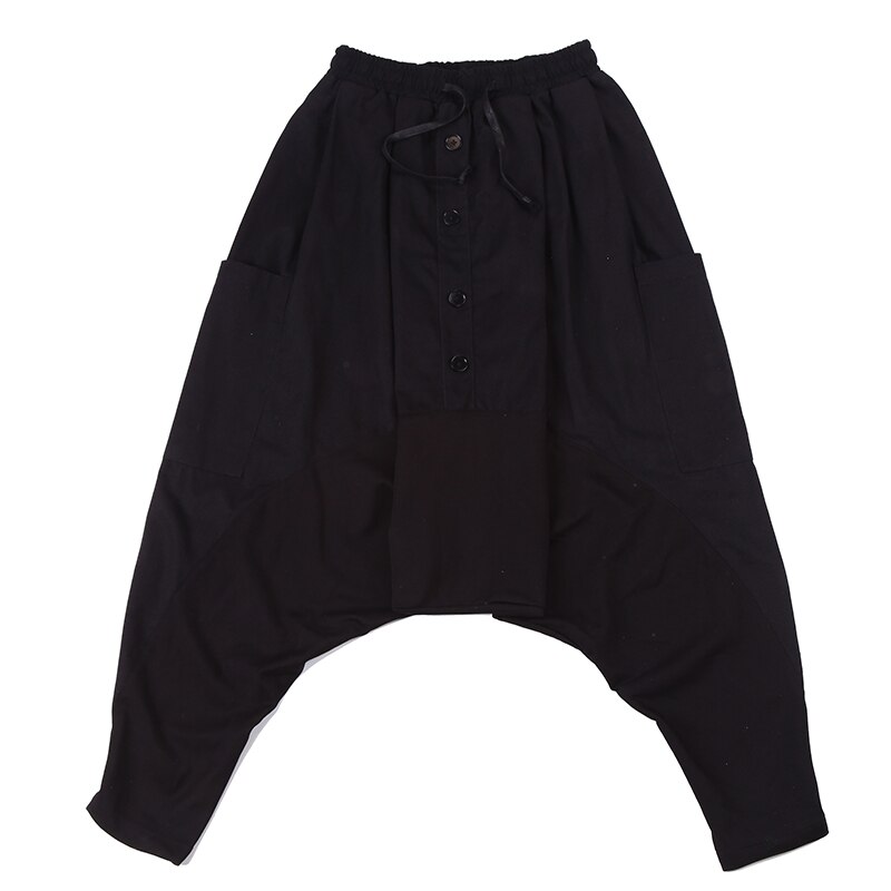 Hombres estilo japonés holgado Casual abajo entrepierna Harem Pantalones Hombre Streetwear Hip Hop gótico pantalones hombres Joggers pantalones de chándal oscuro