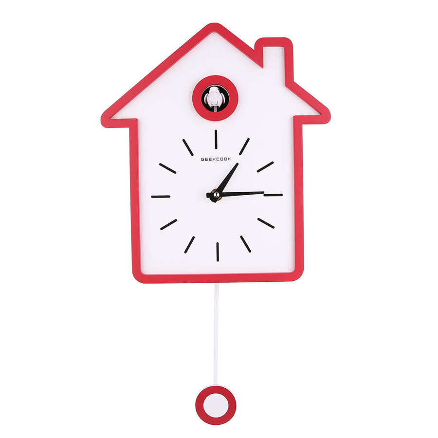 Nordic Style Simple Modern Cuckoo Clock Report Clock Swing Clock Wall Clock: Red