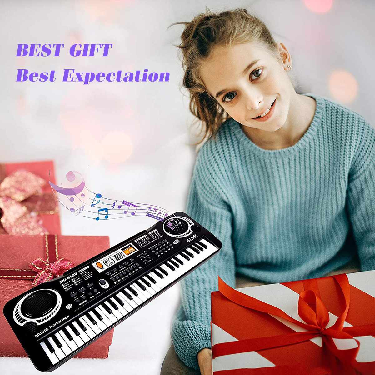 61 Keys Digital Music Electronic Keyboard Electric Piano Standard Keyboard with Microphone Wonderful Music Intelligence Toys