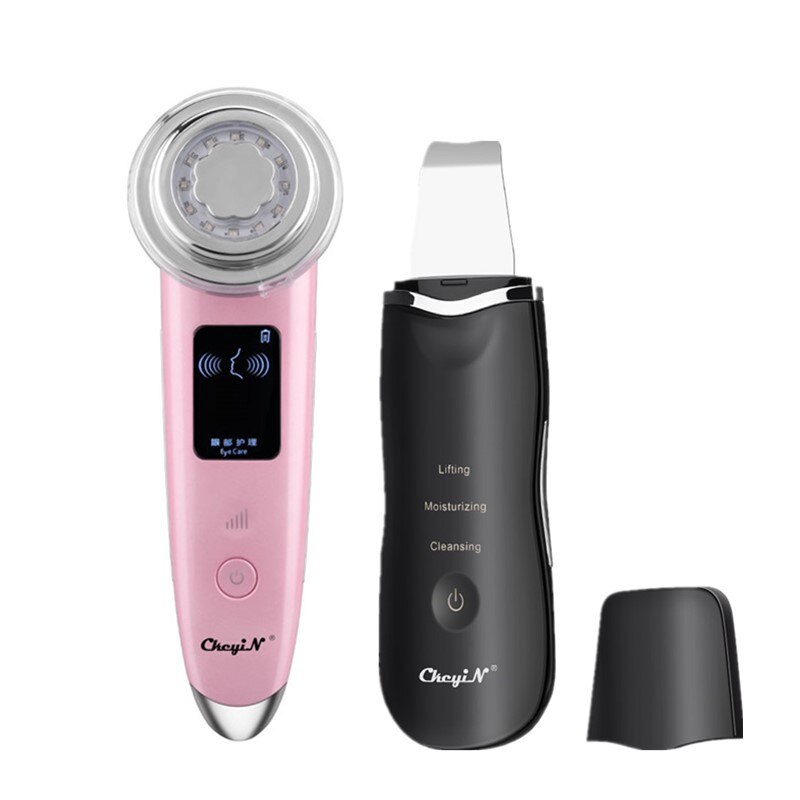 CkeyiN-máquina masajeadora Facial RF EMS LED, depurador de piel ultrasónico con fotones, calefacción, limpieza profunda de cara, absorción de nutrientes: Pink Black