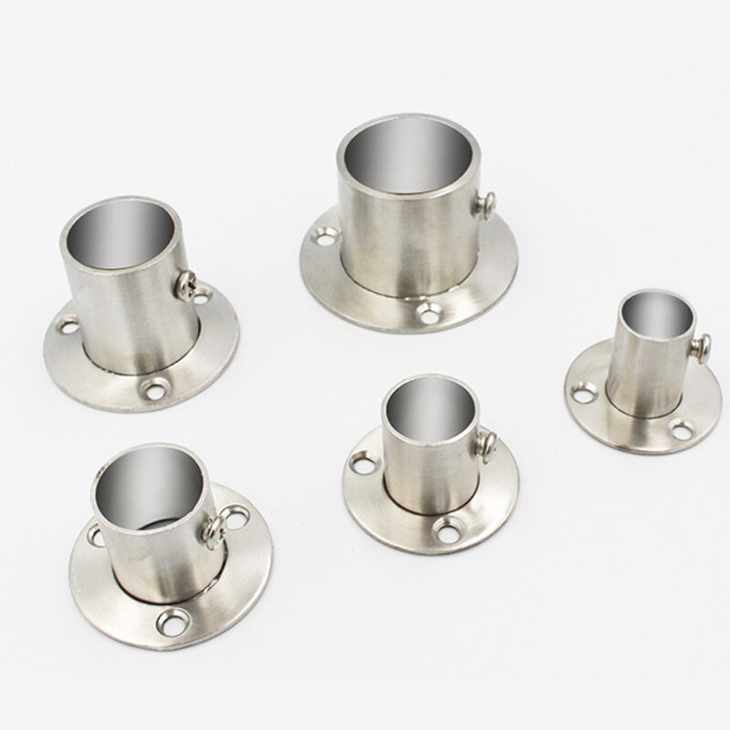 5pcs/lot Stainless steel pipe bracket 19-32mm Dia Tube support Flange Seat for Wardrobe Hanging Rail Rod Pole Socket End Holder