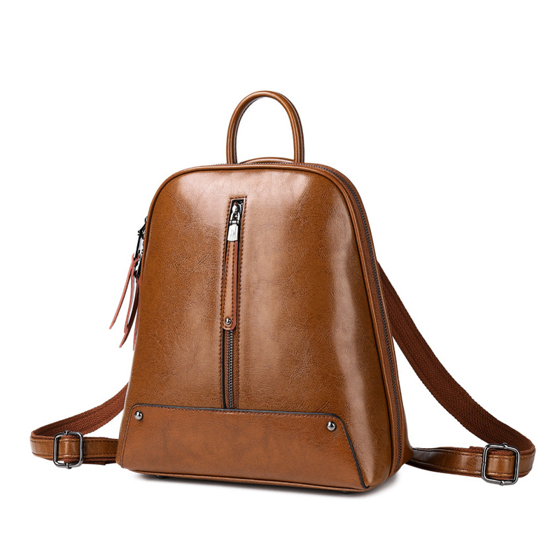Realer Dames Rugzak - Vintage Leren Schooltas voor Tieners - Grote Capaciteit - Ritssluiting: Geelbruin