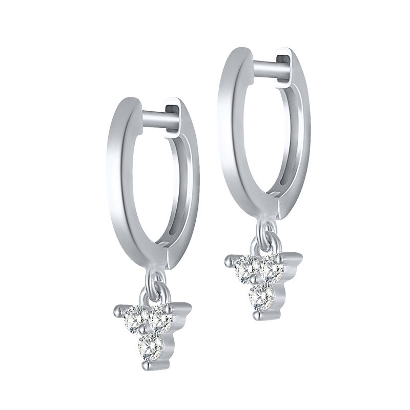Sinta Mode S925 Sterling Verzilverd Gouden Drie Diamanten Oorbellen Zoete Meisje Oorbellen Vrouw: WHT GOLD