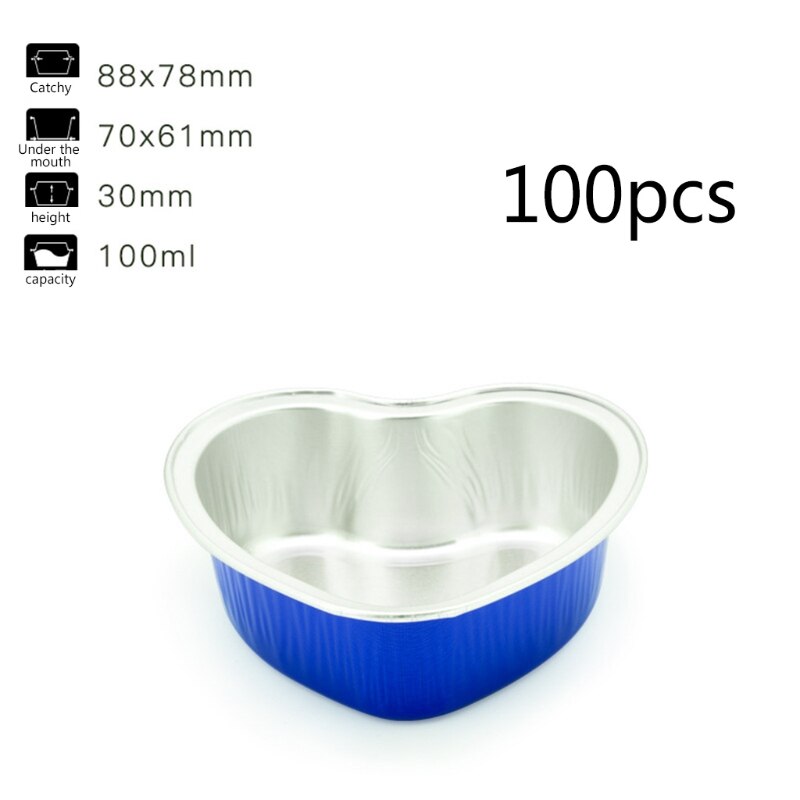 100Ml 100Pcs Valentine Aluminiumfolie Cake Pan Heart Shaped Cupcake Cup Met Deksels 72XF: RB