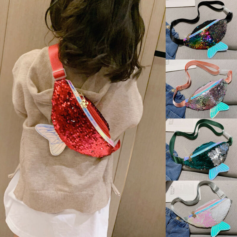 Børn piger pailletter taljetaske glitter havfrue enkelt skulder brysttaske mobil møntpung