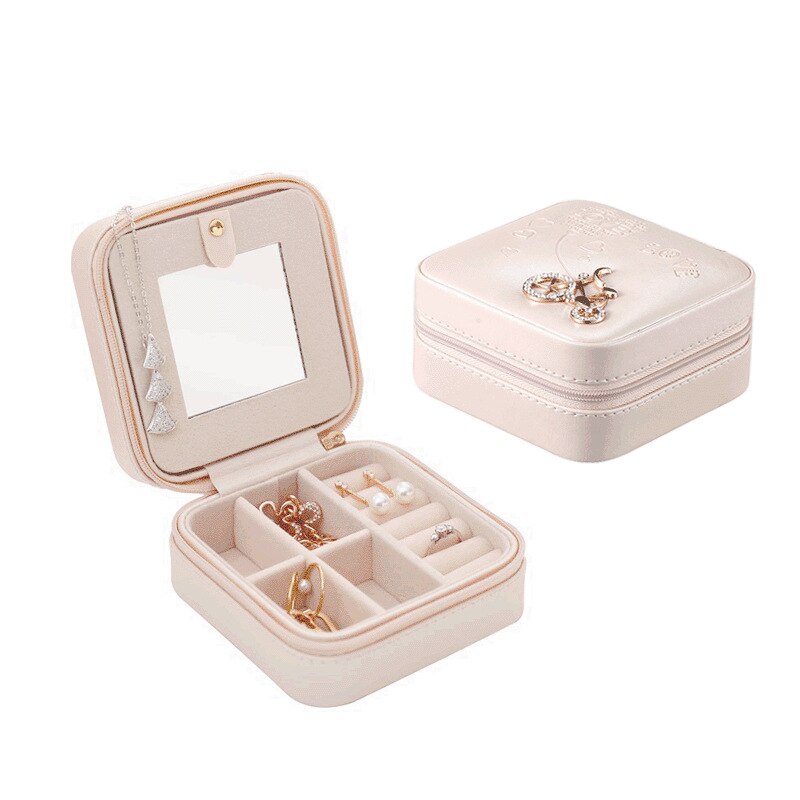 Neue Schmuck Box Große Kapazität Leder Lagerung Schmuck Box Ohrring Ring Halskette mit Spiegel Uhr Schmuck Organizer