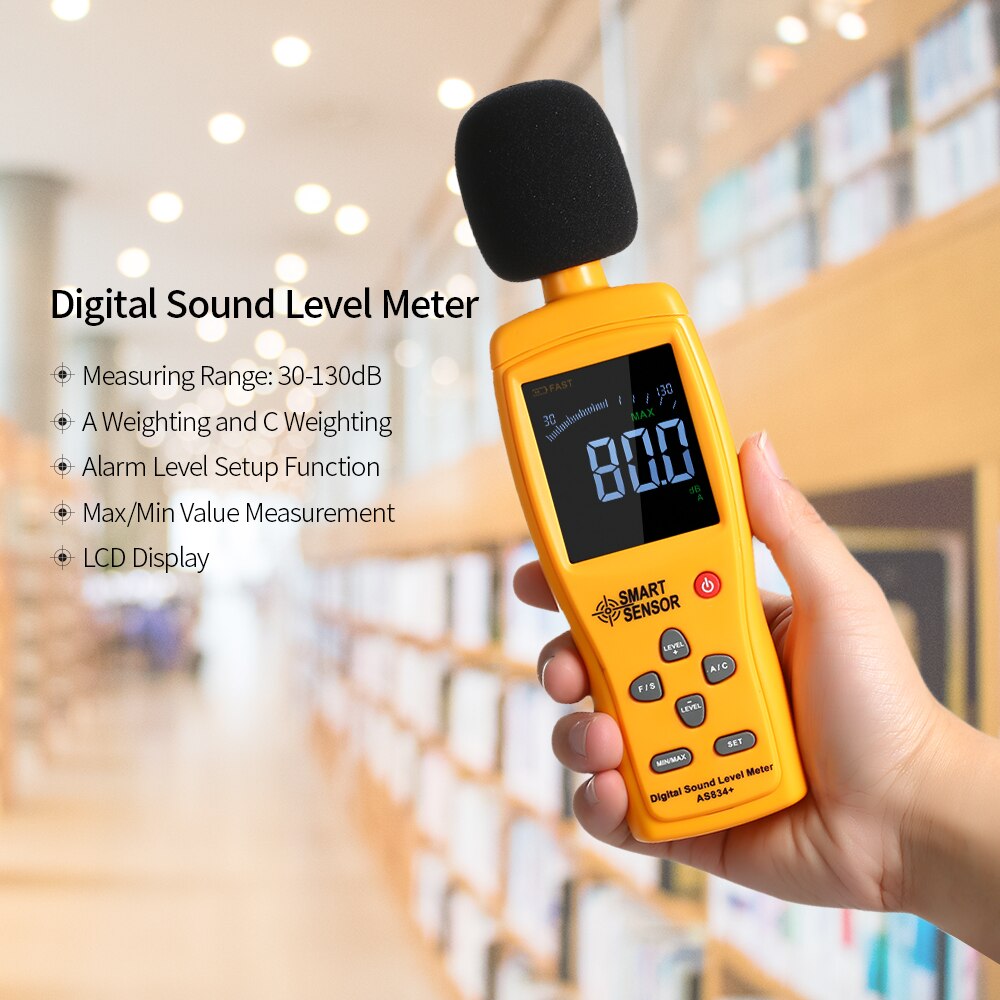 Capteur intelligent Portable numérique LCD sonomètre 30-130dB AS834 + décibel testeur Instrument de mesure du Volume sonore
