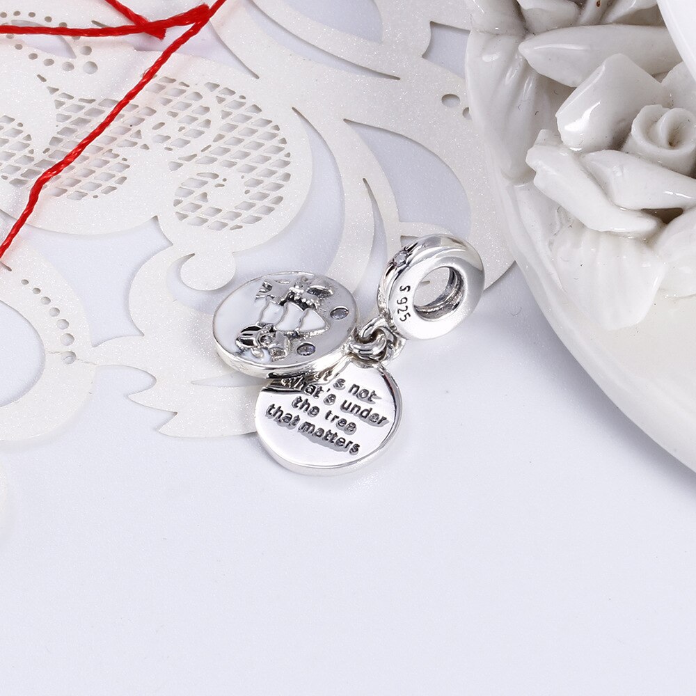 Genuine 925 Sterling Silver Bead Perfect Christmas Dangle Charm, Clear & White Enamel Fit Pan Necklace & Bracelet Jewelry