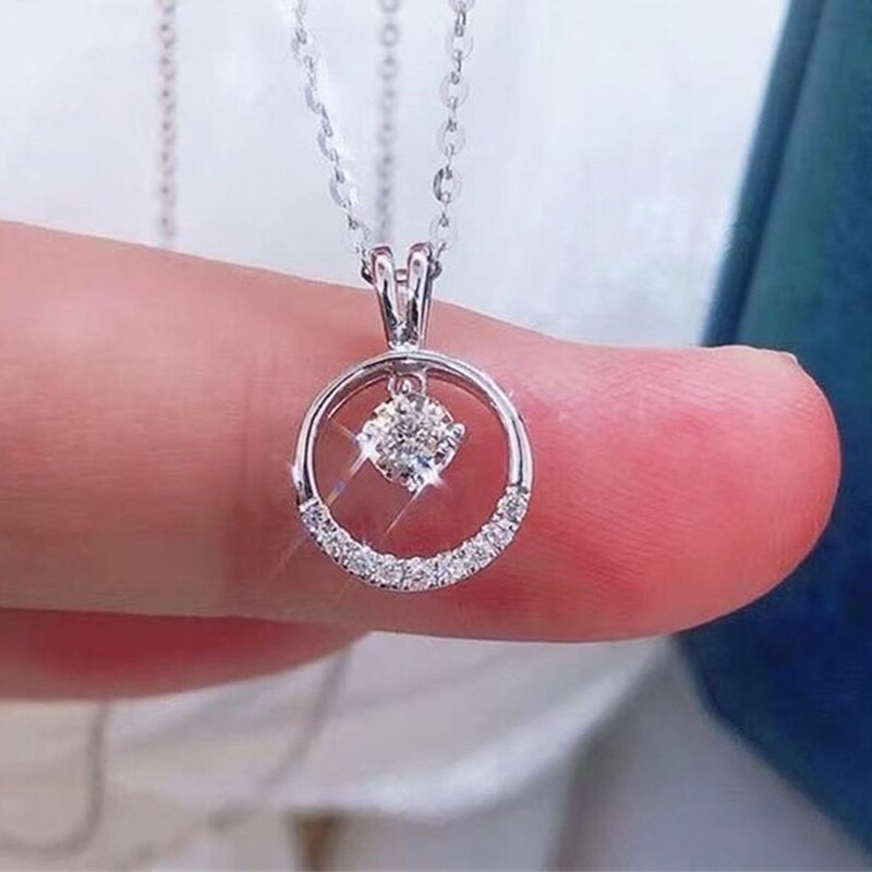 Huitan Mode Ronde Cirkel Hanger Ketting Met Witte Zirconia Delicate Vrouwen Accessoires Bulk Sieraden