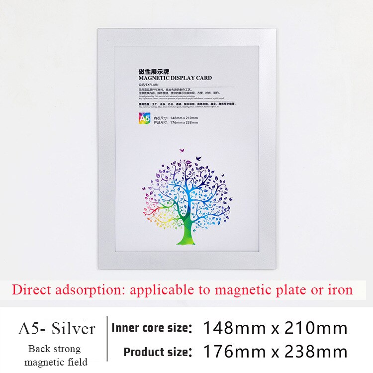 A3-a6 magnetyczny wyświetlacz naklejka ścienna Folder samoprzylepna trawa magnetyczna łatwy w instalacji dokument biurowy pojemnik: A5 magnetic silver