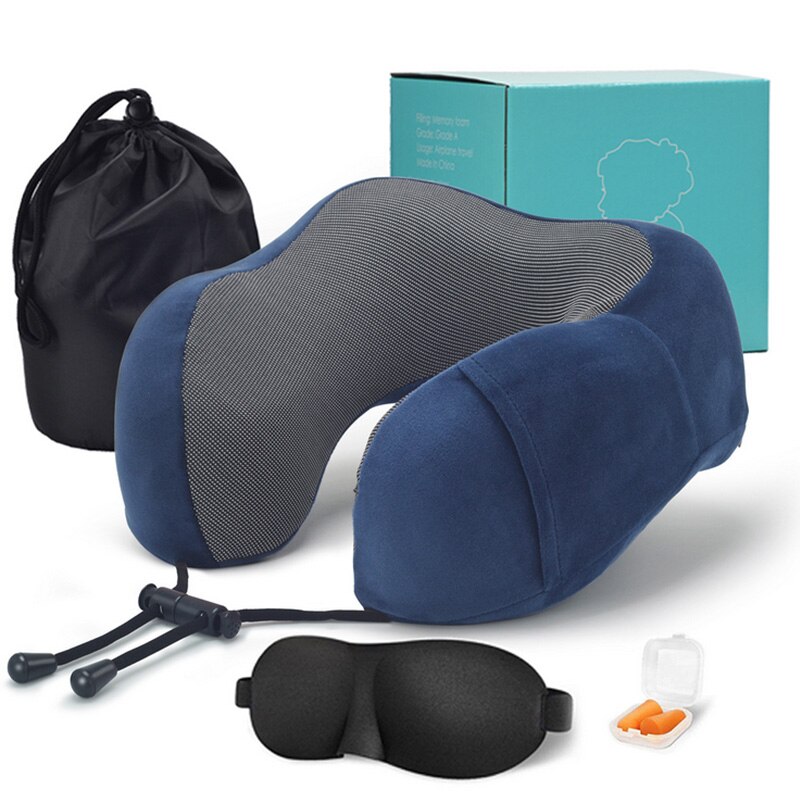 Sb U-vormige Traagschuim Nek Kussens Zachte Trage Rebound Lange Reizen Kussen Ademend Ondersteuning Cervicale Wervelkolom Natuurlijke Latex Kussen: Mid Blue