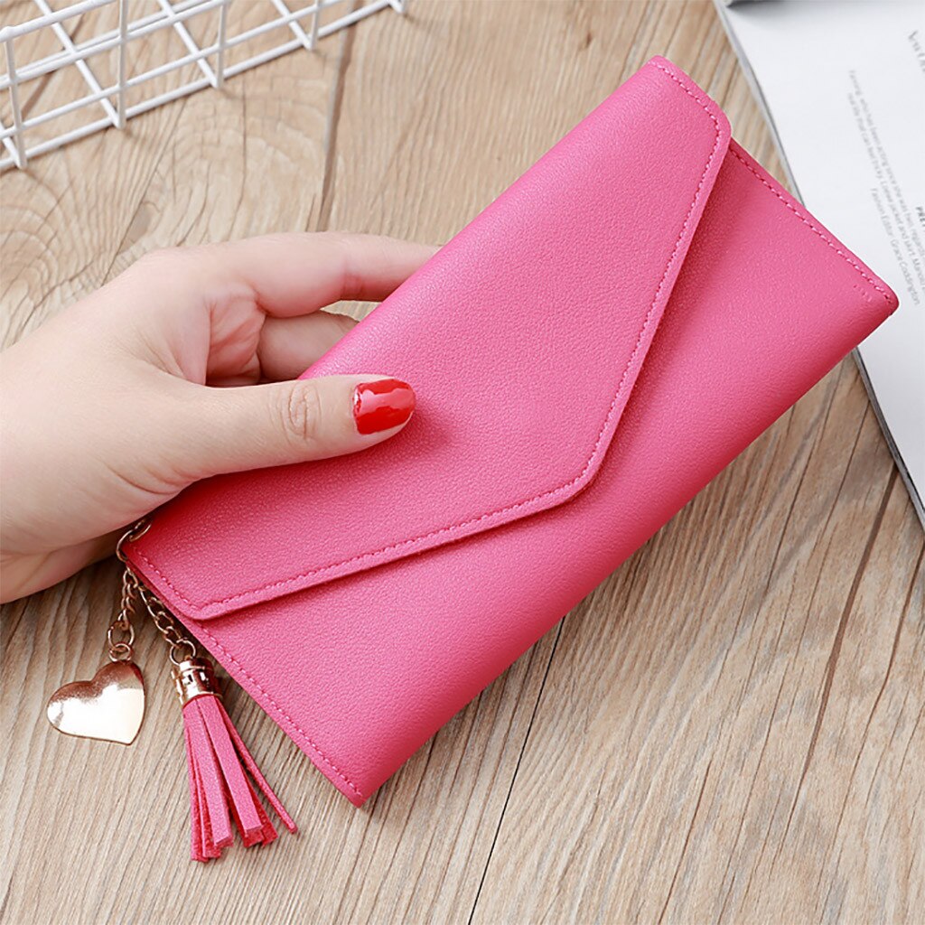 Women Wallets Long Style Multi-functional Wallet Purse Fresh Pu Leather Female Clutch Card Holder Mujer Handbag #YJ: Hot Pink