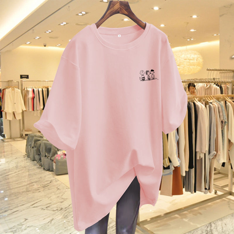 Dames Katoenen Losse T-Shirt Dames Korte Mouwen Basic Eenvoudige Eenvoudige Truien Zomertops: 5XL / Roze