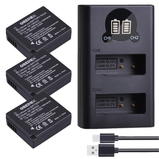 DMW-BLE9 DMW-BLG10 Batterie pour Panasonic Lumix BLG10E BLE9E LX100 DMC-GF6, DMC-GX7 GX80, DMC-TZ80, DMC-TZ100 TZ90: 3Battery and Charger