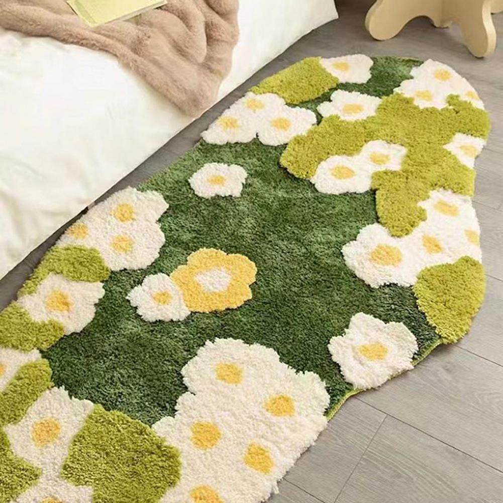 Alfombra antideslizante, decoración de baño de musgo acogedora, alfombra de baño gruesa antideslizante con estampado de flores de dibujos animados, musgo absorbente suave para ducha