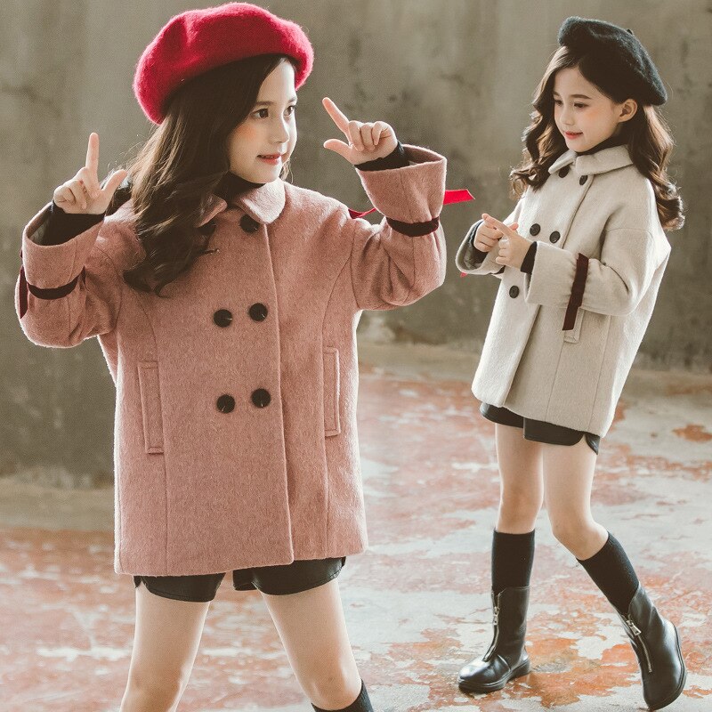 Girl Woolen Coat Autumn Children Coat For Girls pink long sleeve Kids Winter Wool Coat Girls Kids 4y-8y jacket infants