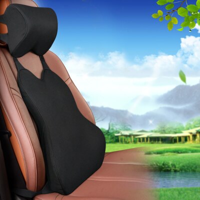 Breathable Car Seat Cushion Memory Foam Headrest Neck Pillow Lumbar Back Support Set Driver and Passenger Headrest Backrest: M2 Black Set