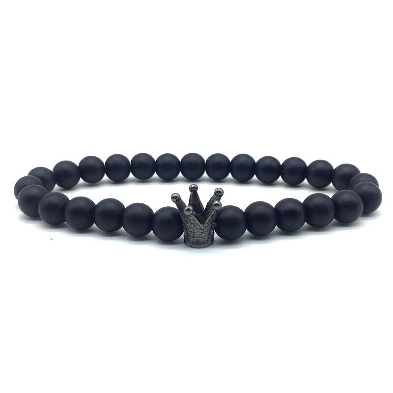 Korona Charm bransoletka mężczyźni 2022 moda prosty kamień lawowy matowy bransoletka z koralików dla mężczyzn biżuteria prezent Pulsera Hombre: 4