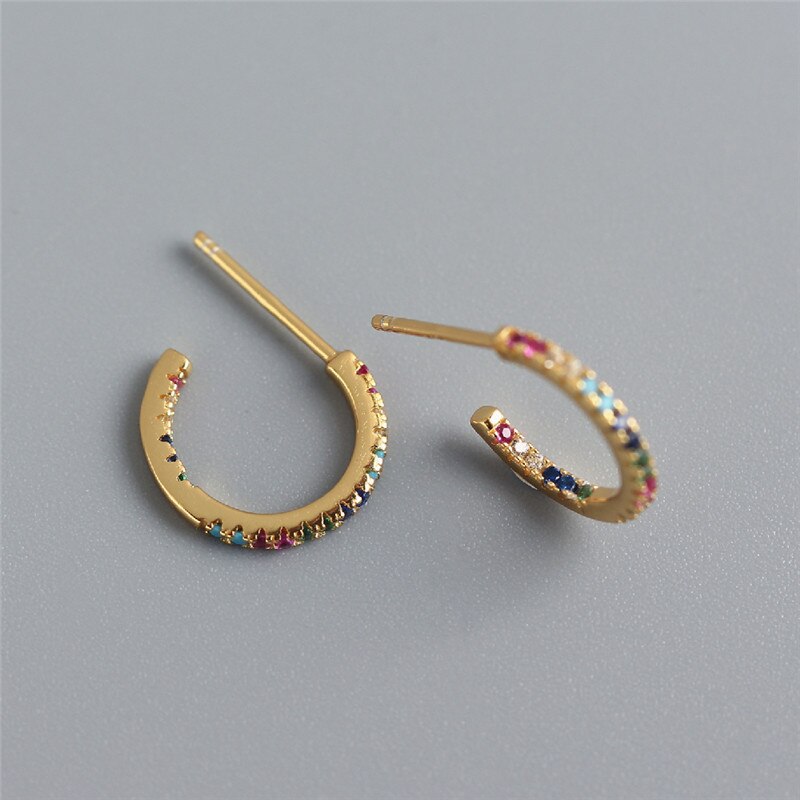 Ying Vahine, recién llegados, 100% Plata de Ley 925, Multicolor, Mini circonitas semicirculares, pendientes de tuerca para mujer