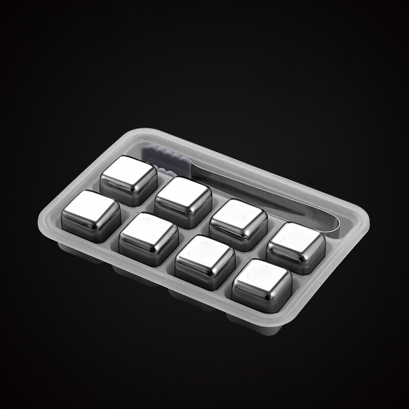 Whiskey Stainless Steel Ice Cubes Wine Cooler Reusable Ice Cubes 2 4 6 8 Pecs Whiskey Wine Metal Ice Cubes Stainless Steel: 8 Pecs with Tongs