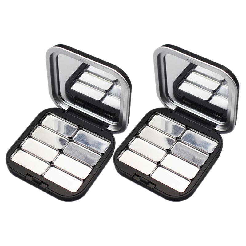2pcs Empty Eyeshadow Palettes Empty Eyeshadow Boxes Makeup Eyeshadow Containers Lipstick Blush Power Cases With Iron Tray 7.7cm: with 8 trays