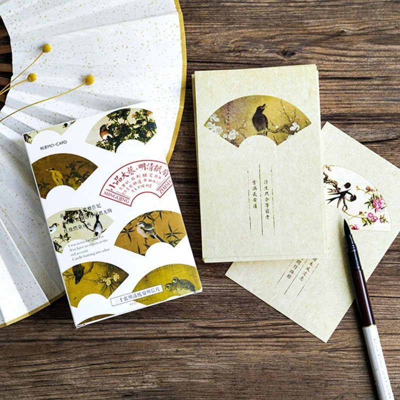 30 stks/partij China oude Papier fan postkaart Vintage stijl verjaardag wenskaart boodschap kaart Jaar kaarten bladwijzer