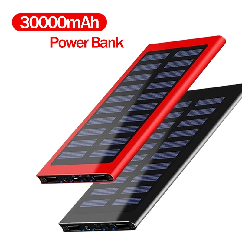Solar 30000Mah Power Bank Grote Capaciteit Ultra Dunne 9Mm Met Led Licht Externe Solar Charger Travel Powerbank Voor smartphone