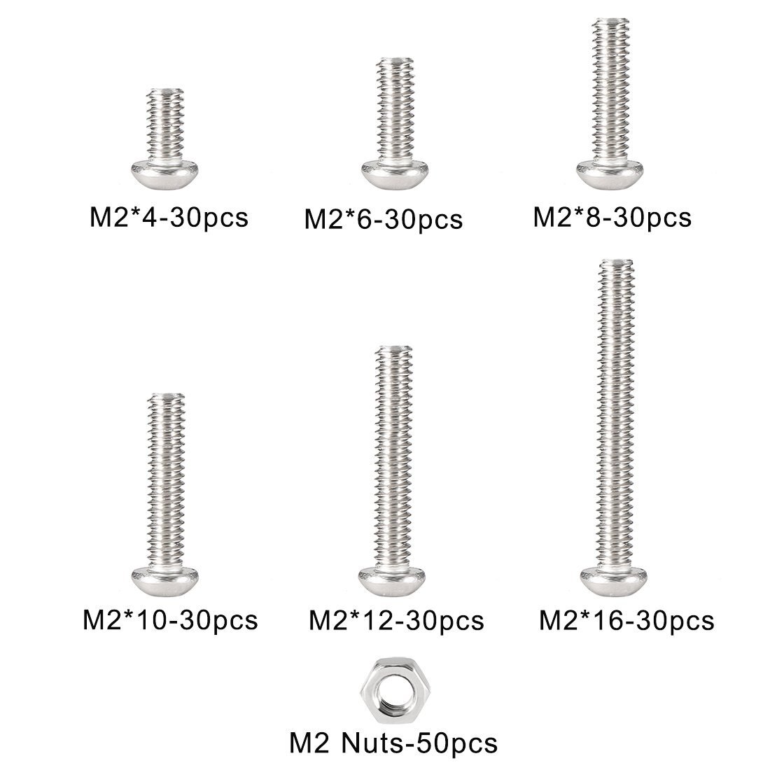 Kit de boulons à tête hexagonale en acier inoxydable, 230 pièces, M2 304