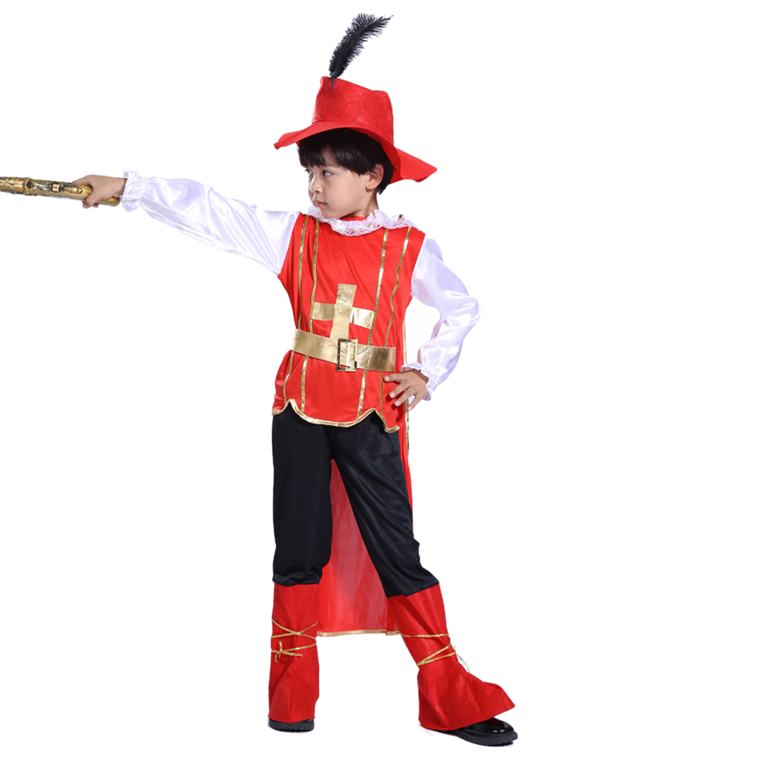 Halloween Pirate Cosplay Suit Handsome Little Samurai Costume Set with Pirate Blaster for 4-6 Years Old - M Size