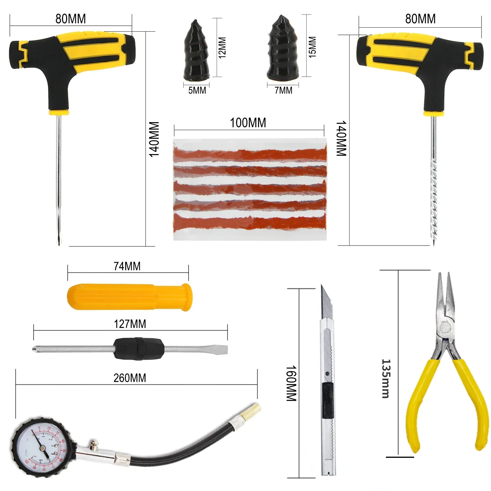 Reparatieset voor motorfietsbanden Autopannen Plug Gereedschap Bandenpunctie Noodsituatie voor bandenstrips Roeren Lijm Reparatieset