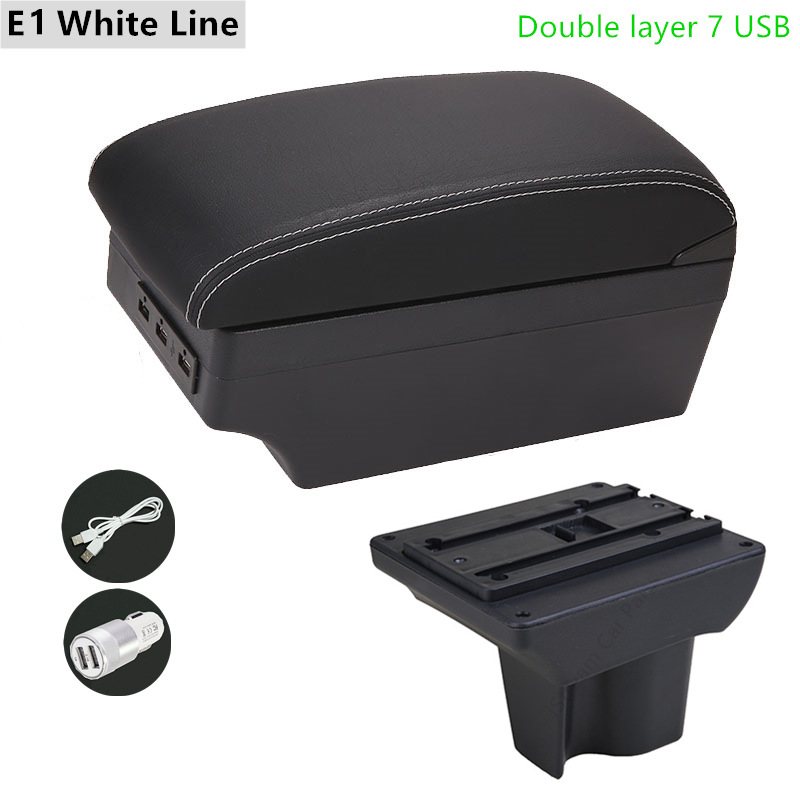 Auto Armleuning Box voor Toyota Rush - ABS Leer Opbergunit met USB & LED - Interieur Accessoire: E1 Witte Lijn