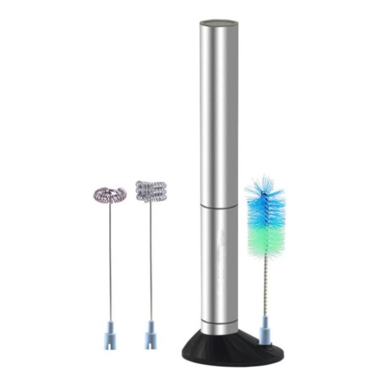 Powerful Electric Milk Frother Steel Spring Whisk Foam Maker with Cleaning Brush and Sleeve Rotor Set: style3