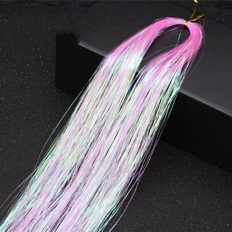 Extensions de cheveux scintillants holographiques pour femme, 200 mèches, 90cm, style Hippie: Pink