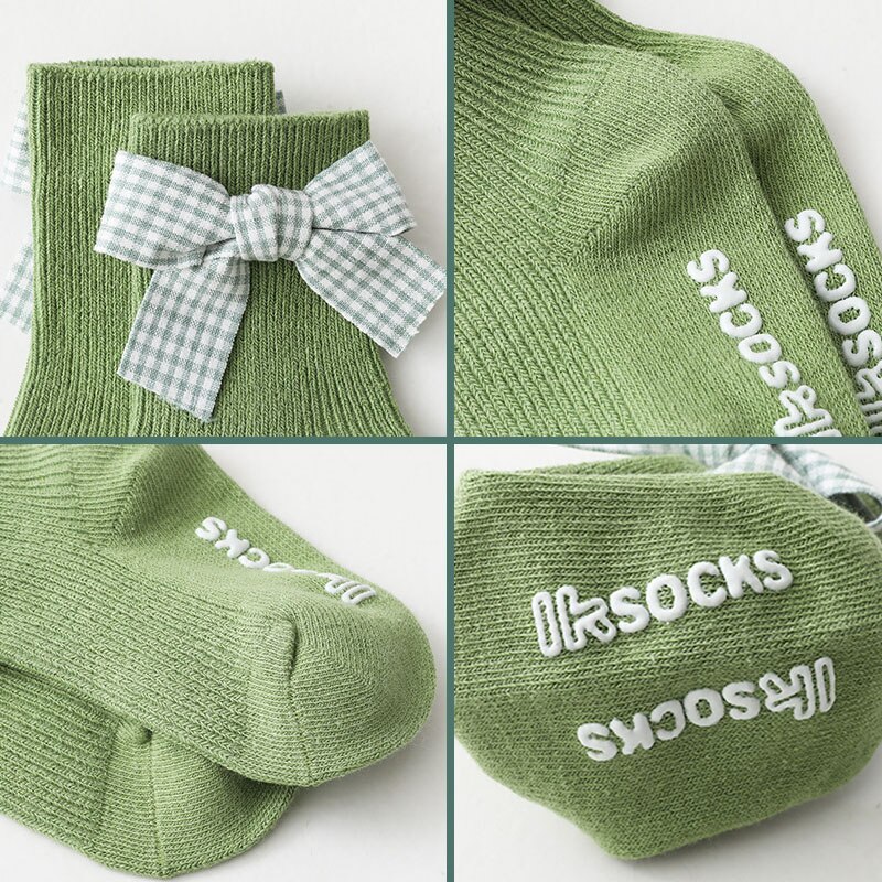 Zoete Plaid Bows Baby Sokken Lente Katoen Prinses Baby Meisjes Korte Sokken Baby Peuter Anti-Slip Vloer Sokken Sokken