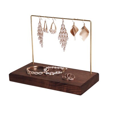 Black Walnut Wood Marble Stone Jewelry Display Holder Earrings Chain Necklace Display Stand Earrings Display Rack: Shelf 