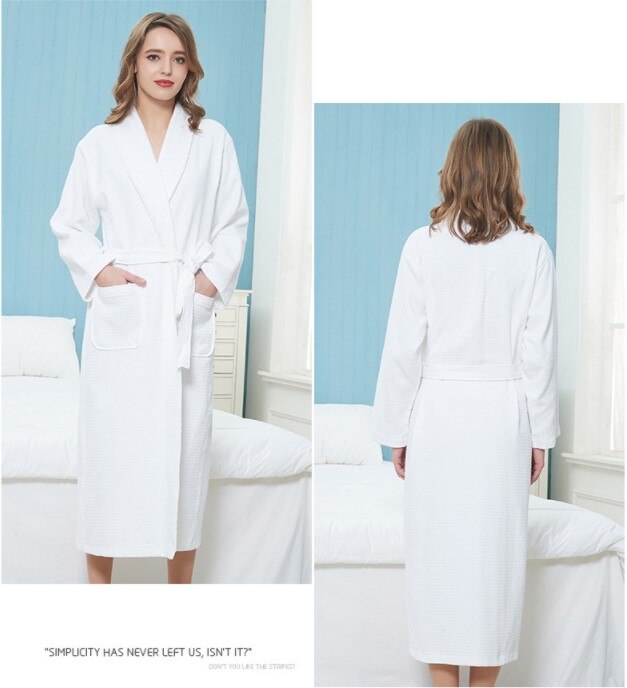 Vår høst tynn bomull vaffel badekåpe for menn kvinner hjemme hotell badekåper unisex svette fordampe spa kimono morgenkåpe: Kvinner hvite / S