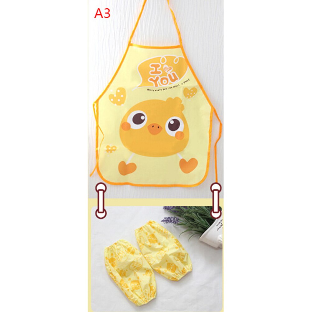 Delantal con mangas de dibujos animados para niños, conjunto de bolsillo con gorro de Chef, arte artesanal, traje de cocina, bebida, comida, ropa para hornear