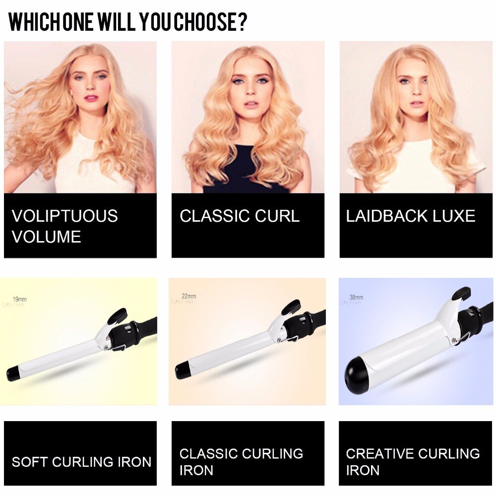 Curling Iron , Ceramic Tourmaline Curl Wand Barrel, Hair Curler Iron for Short Hair