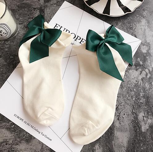 De calcetines de lazo Streetwear mujeres corta de calcetines de Color caramelo Pantalón corto con contraste de Color Sockings señoras Bowknot Sox 1 pares/2 uds: 15