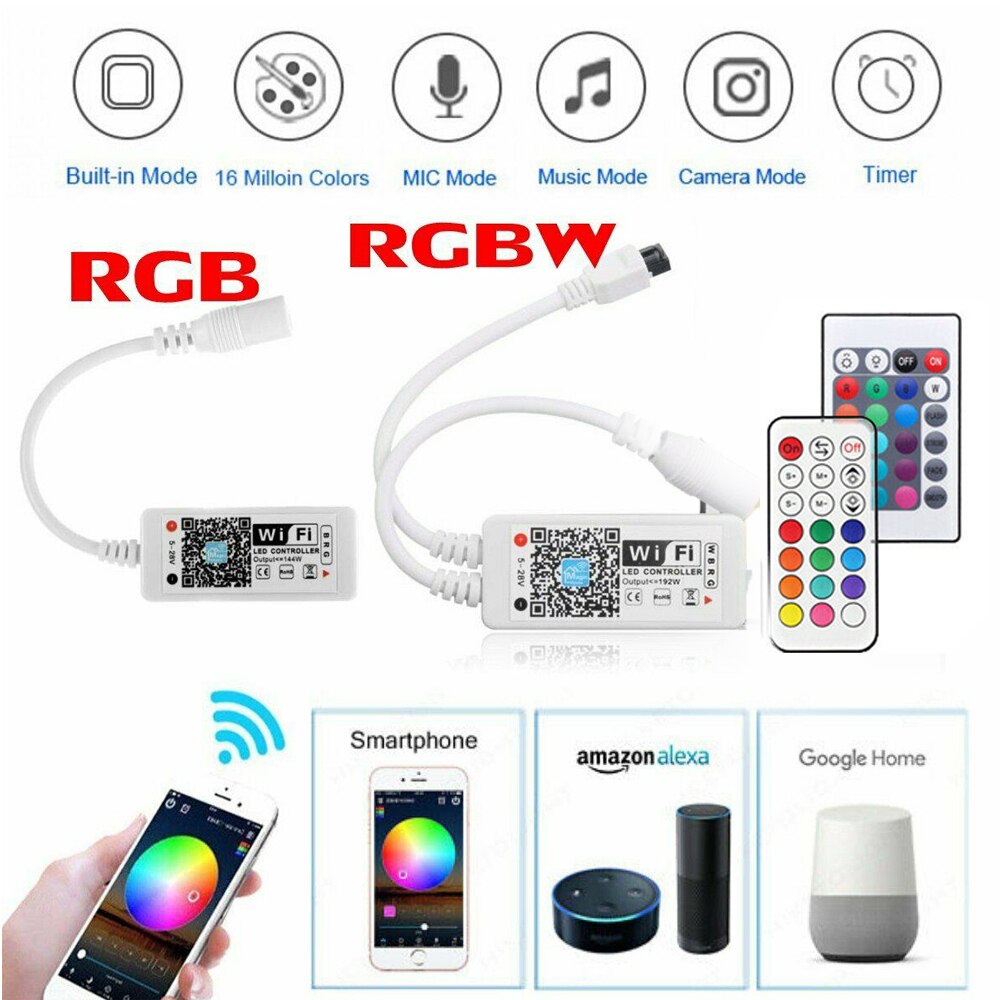 Wifi fjernbetjening alexa google hjemme stemmestyring rgbw rgb cct  ws2811 ws2812b pixel led strip lys skift/dæmper/timer