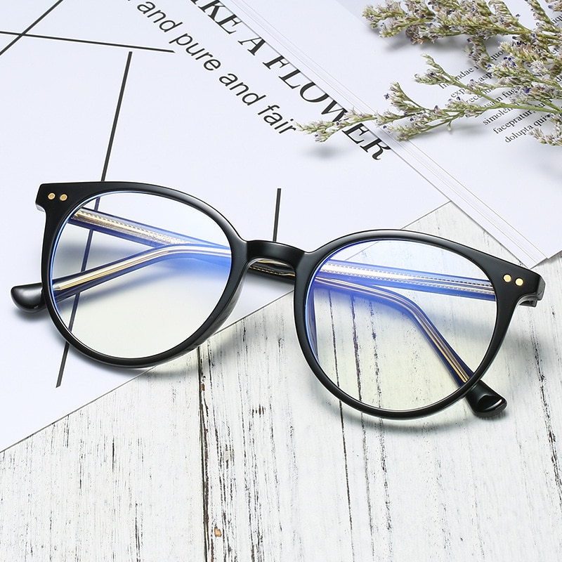 Montura de gafas redondas para hombre y mujer, monturas para gafas con remache de luz azul para miopía, gafas transparentes para ordenador