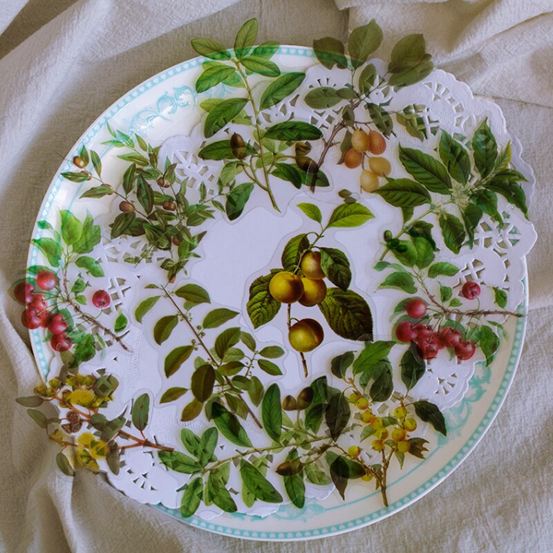 40 unids/bolsa de pegatinas de papel para decoración de plantas y flores naturales, pegatinas para decoración de álbumes de recortes