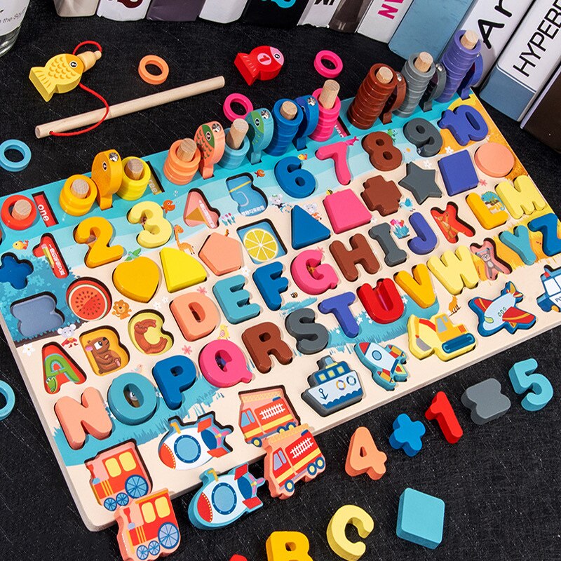 Child Math Early Learning Toys Puzzle Board Count Number Alphabet Cognition Play Games Montessori Educational Wooden Toy For Kid