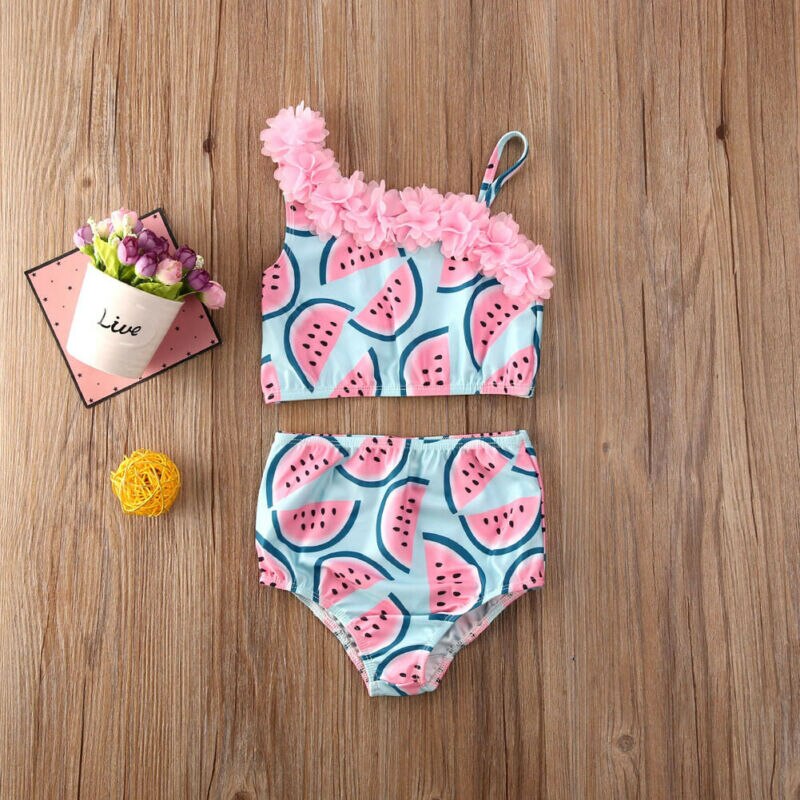 CANIS, bañador de verano para niños pequeños, niñas, sandía, Patchwork de flores, trajes de baño, traje de baño, bikini