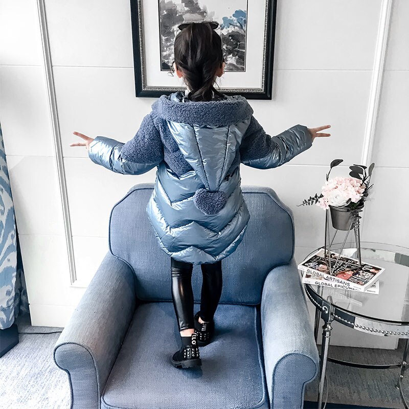 Thick Warm Girls Winter Kids Metallic Quilted Jackets Waterproof Parka For Girls Shiny Metallic Pink Outerwear Coat: As Picture / 13