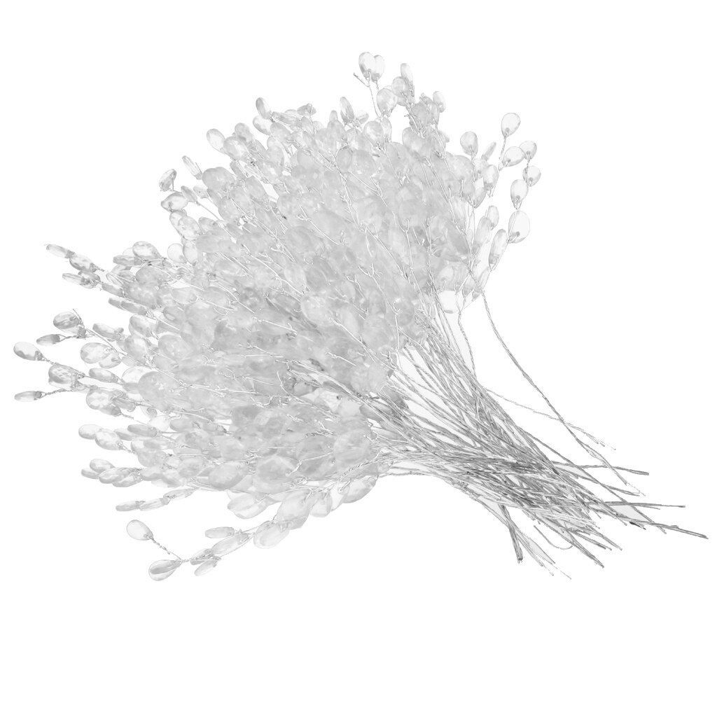 50pcs Water Artificial Acrylic Flower Crystal Diamante Flower Branches: White