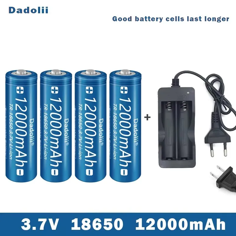 18650 Battery Rechargeable Battery 3.7V 18650 12000mAh Capacity Li-ion Rechargeable Battery For Flashlight Torch Battery+Charger: Beige