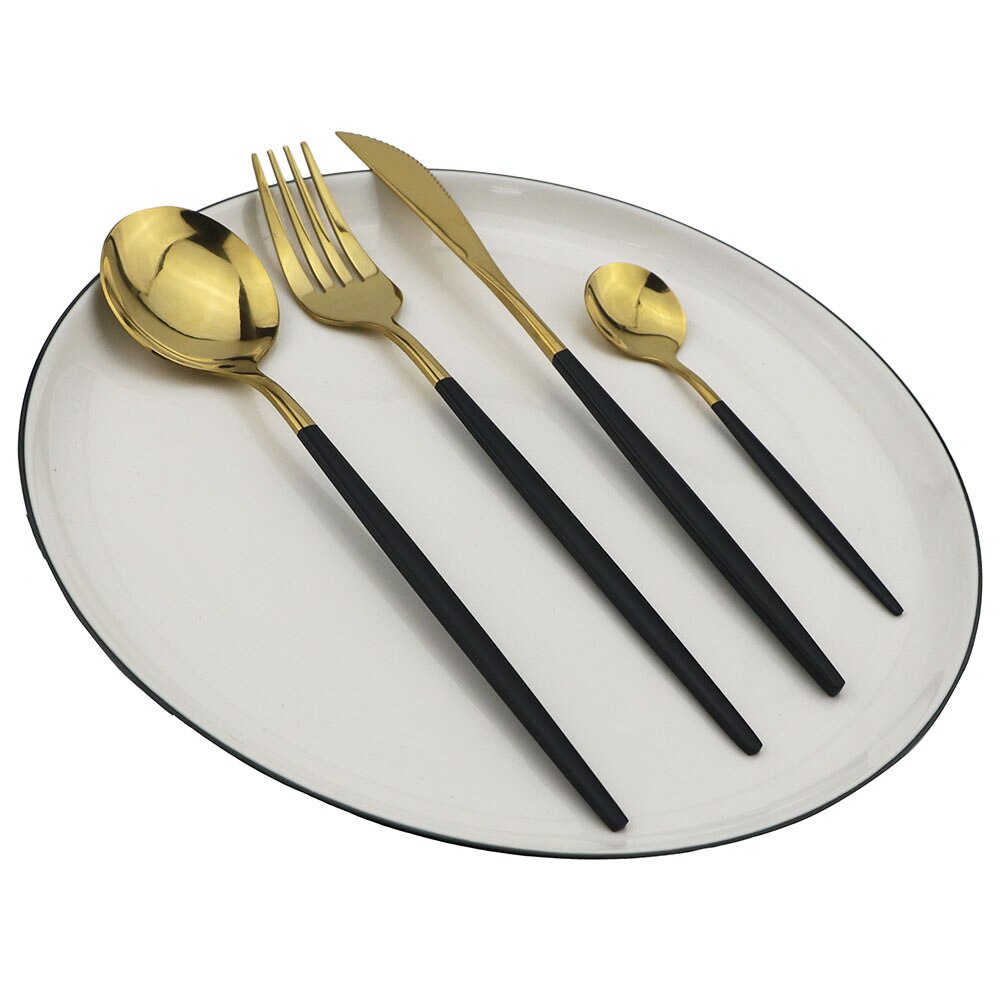 Black Gold Cutlery Set 18/10 Stainless Steel Dinnerware Set 16Pcs/24Pcs/32Pcs Kitchen Tableware Set Knife Fork Spoon Dinner Set
