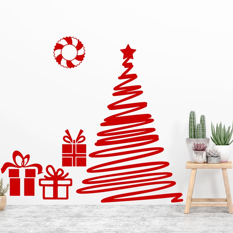 Merry christmas tree wallstickers christian for home decor stue diy butikkvindu glass vinyl festival veggmaleri kunst xmas