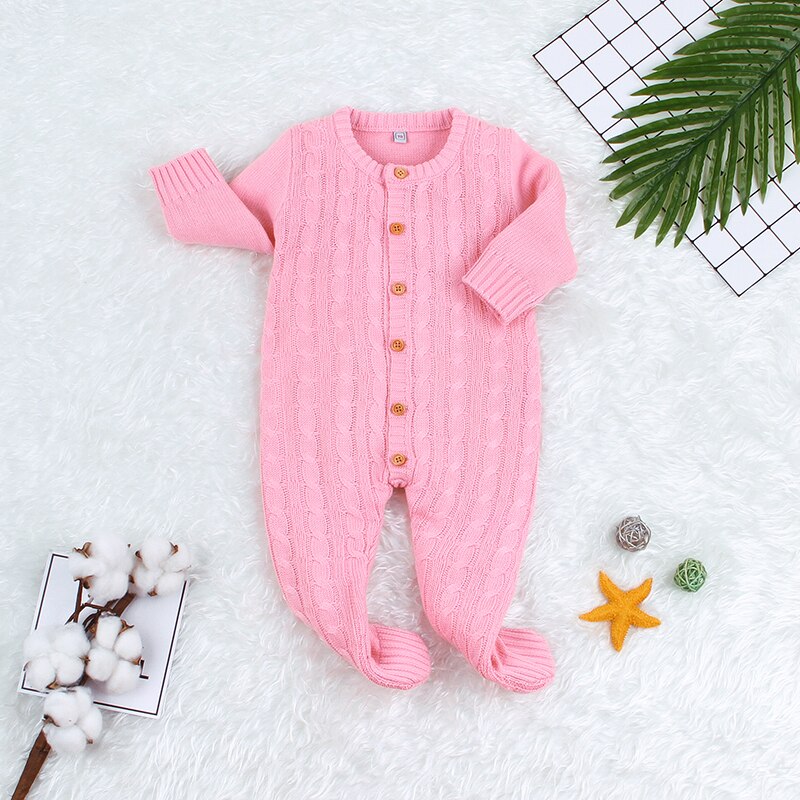 Herfst Baby Baby Meisjes Lange Mouw Gebreide Solid Print Rompertjes Kinderen Jongens Bodysuit Jumpsuit Aankomst: P / 6m